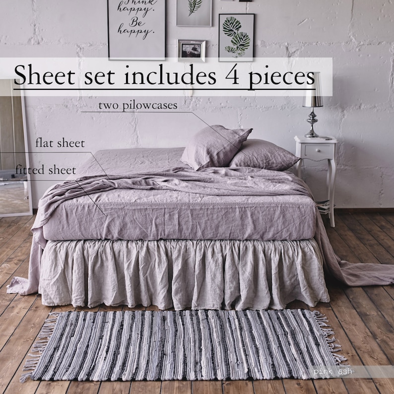 Bed SHEET SET, linen shabby chic bedding / linen sheet set / bedding set queen king 100% linen / linen bedding sheet set/ farmhouse decor image 8