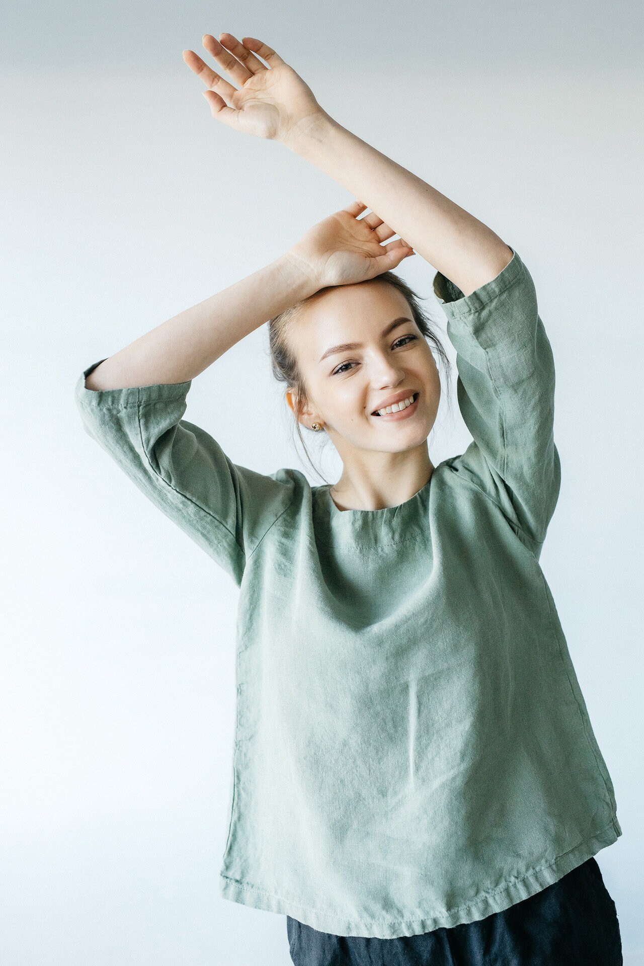 Linen Top Boat-neck and 3/4 Sleeves, Natuaral Linen Summer