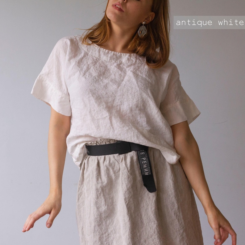 Oversized Linen Top: Short Sleeve White Shirt image 1