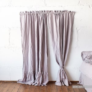 Custom Linen Curtain Panel with Rod Pocket & Ruffle Header image 7