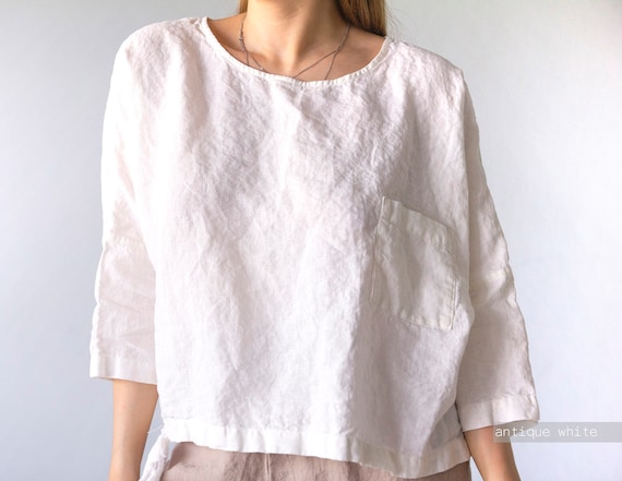 women's plus size white linen shirt