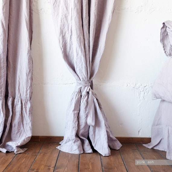 Custom Linen Curtain Panel with Rod Pocket & Ruffle Header