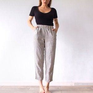 TROUSERS, regular pants, linen pants, wide leg pants, pajama pants, plus size high rise pants women, straight pants, linen for women, Len.Ok imagem 7