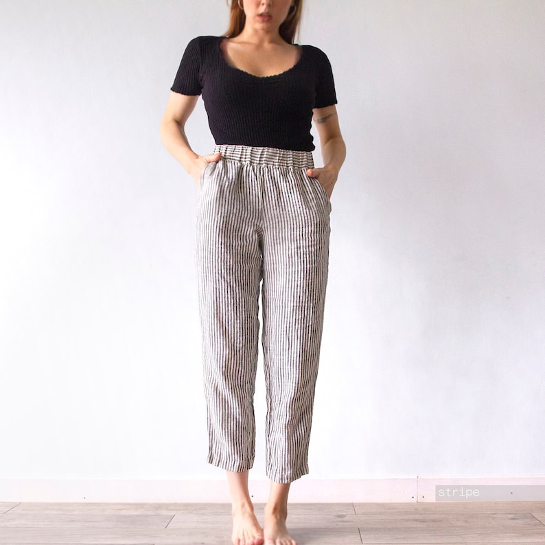 TROUSERS, regular pants, linen pants, wide leg pants, pajama pants, plus size high rise pants women, straight pants, linen for women, Len.Ok imagem 7