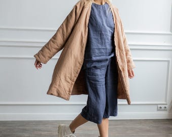 Oversized Linen Fall Coat: Belted Spring Duster with Pockets