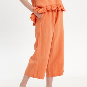 Linen Pajama Set: Sleeveless Ruffle Top & Capri Pants image 10