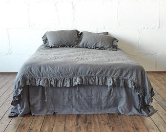 Handmade Linen Ruffle Duvet Cover: Queen, King, Twin Sizes Bedding