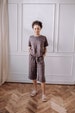 Linen Set womens clothing consists of cropped pants and linen T-shirt. 