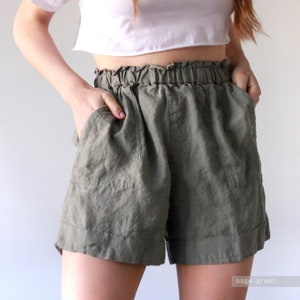 SHORTS with pockets, LINEN SHORTS, women shorts, plus size shorts, loose shorts, oversized shorts, hightwaisted shorts, plus size bottoms image 9