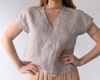 Sleeveless Linen Top: V-Neck Organic Fabric