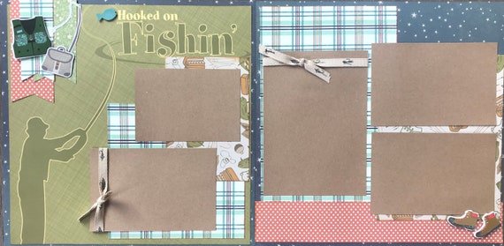 Hooked on Fishing 2 page scrapbooking layout kit or Premade Scrapbooking Pages