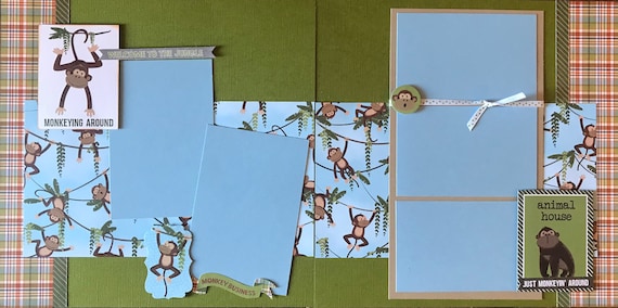Monkeying Around - Animal House / ZOO 2 Page Scrapbooking Layout Kit or Premade Pages