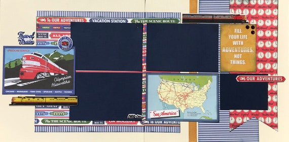 Travel By Train - Fill your Life with Adventures, Not Things 2 page Scrapbooking layout kit or Premade Scrapbooking Pages