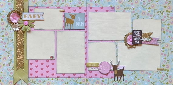 Oh Deer! It's a Girl! 2 page Scrapbooking Layout Kit or Pre Made Pages