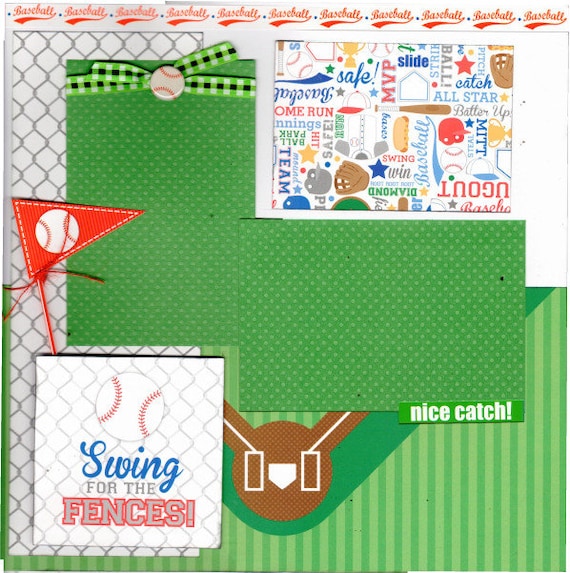 Swing for the Fences - BASEBALL, 2 Page Scrapbooking Layout Kit or Premade Pages