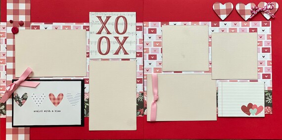 XOXO - Sealed with a Kiss 2 Page Scrapbooking Layout Kit or Premade Scrapbooking Pages