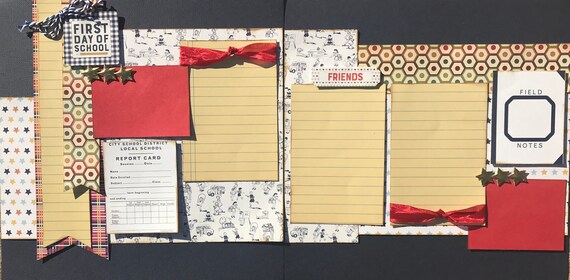 First Day of School 2 page scrapbooking layout kit or Premade Pages