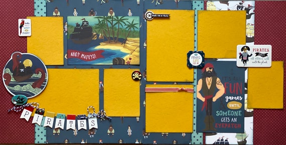 Ahoy Matey's! It's all Fun and Games until Someone Gets an Eye Patch 2 page scrapbooking layout Kit or Premade Scrapbooking Pages