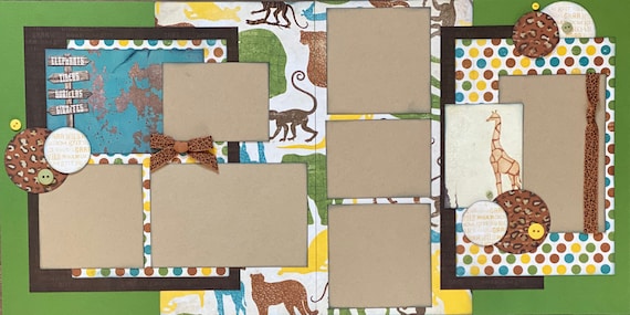 Zoo - Elephants, Tigers, Gorillas, Giraffes 2 Page Scrapbooking Layout Kit or Premade Pages