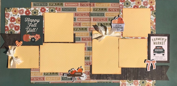 Happy Fall Y'All 2 Page Scrapbooking Layout Kit or Pre Made Scrapbooking Pages