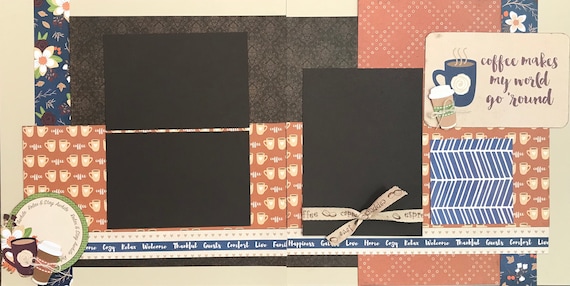 Coffee Makes My World Go 'Round 2 Page Scrapbooking Layout Kit or Premade Scrapbooking Pages
