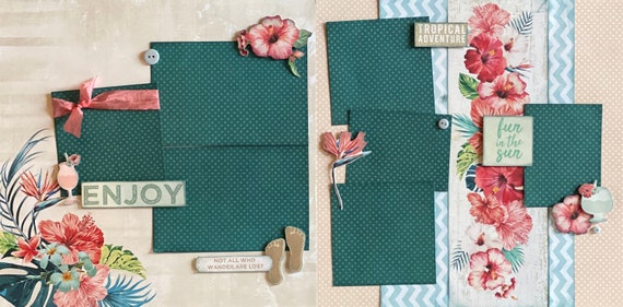 Enjoy - Tropical Adventure 2 Page Scrapbooking Layout Kit or Premade Scrapbooking Pages