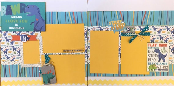 Rawr! Means I Love you in Dinosaur 2 Page Scrapbooking Layout Kit or Premade Pages