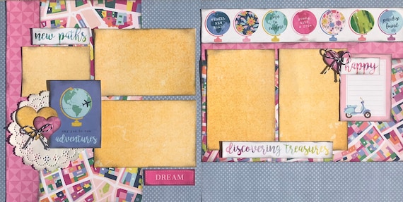 Say Yes to New Adventures - New Paths - Discovering Treasures 2 Page Scrapbooking layout Kit or Premade Scrapbooking Pages