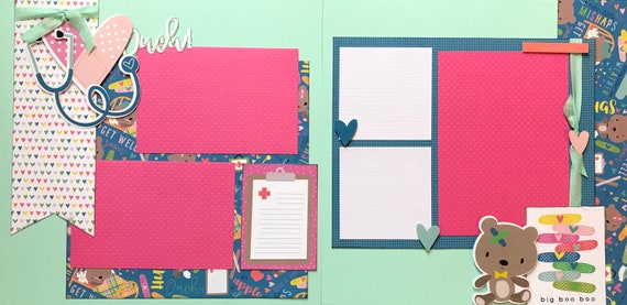 Ouch - Big Boo Boo / Get Well 2 Page Scrapbooking Layout Kit or Pre Made Scrapbooking Pages