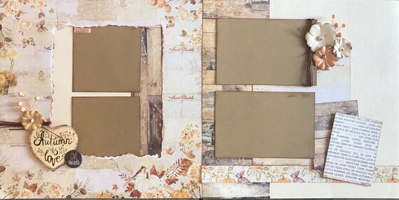 Autumn is Love, Give Thanks 2 Page Scrapbooking Layout Kit or Pre Made Scrapbooking Pages
