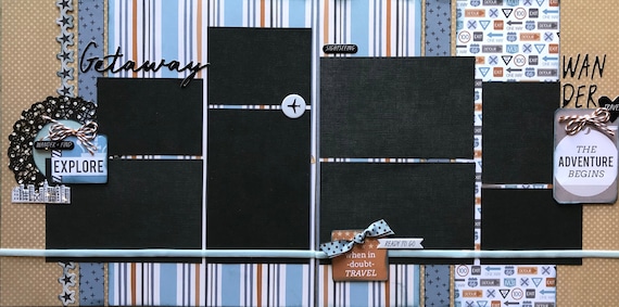 Getaway - The Adventure Begins 2 page Scrapbooking layout kit or Premade Scrapbooking Pages