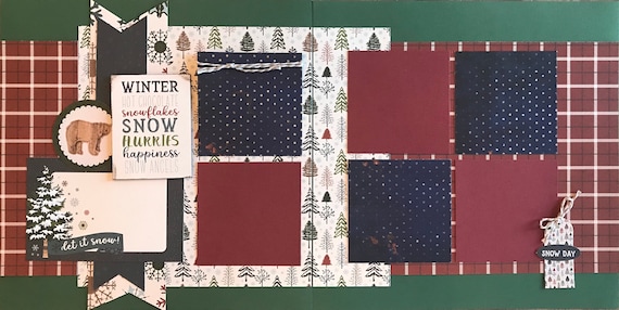 Winter, Hot Chocolate, Snowflakes, Snow Flurries, Happiness ... 2 Page Scrapbooking layout Kit or Premade Scrapbooking Pages