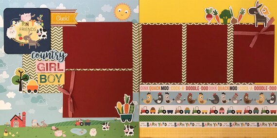 Barnyard Friends / Country Boy and/or Girl 2 Page Scrapbooking Layout Kit or Premade Scrapbooking Pages