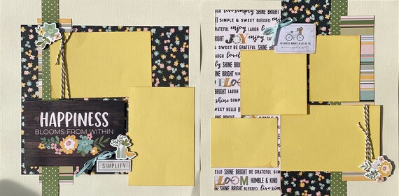 Happiness Blooms from Within - The Greatest Moments in Life are the Simplest 2 Page Scrapbooking Layout Kit or Premade Scrapbooking Pages