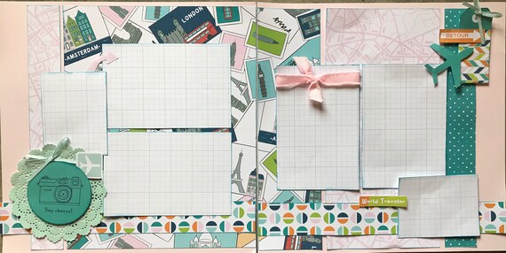 Say Cheese - World Traveler 2 Page Scrapbooking layout Kit or Premade Scrapbooking Pages