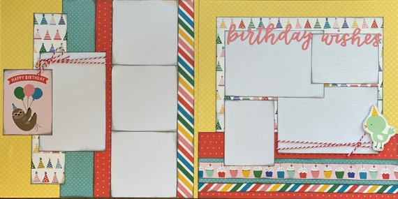 Birthday Wishes - Sloth Happy Birthday 2 Page Scrapbooking layout KIt or Premade Scrapbooking Pages