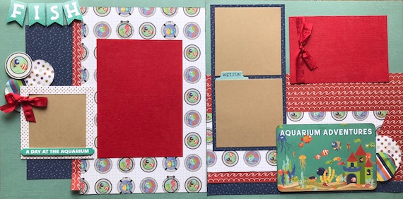 Aquarium Adventures - FISH 2 Page Scrapbooking Layout Kit or Premade Scrapbooking Pages