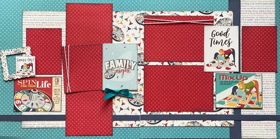 Game On! Family Night 2 Page Scrapbooking Layout Kit or Premade pages