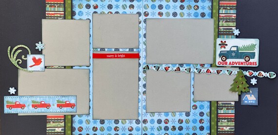 Our Adventures - Merry and Bright 2 Page Scrapbooking Layout Kit or Premade Scrapbooking Pages