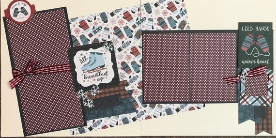 All Bundled Up / Cold Hands Warm Heart - Ice Skating 2 Page Scrapbooking layout Kit or Premade Scrapbooking Pages