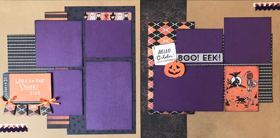Look On The Spooky Side 2 Page Scrapbooking Layout Kit or Premade Scrapbooking Pages