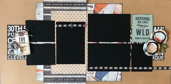 World Traveler 2 page Scrapbooking layout kit or Premade Scrapbooking Pages