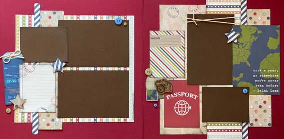 Once a Year Go Somewhere You've Never Been Before 2 page Scrapbooking layout kit or Premade Scrapbooking Pages