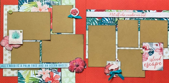 Island Escape - All I Need is a Palm Tree and Ocean Breeze 2 Page Scrapbooking Layout Kit or Premade Scrapbooking Pages