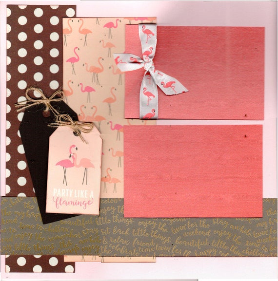 Party Like a Flamingo 2 Page Scrapbooking layout Kit or Premade Scrapbooking Pages