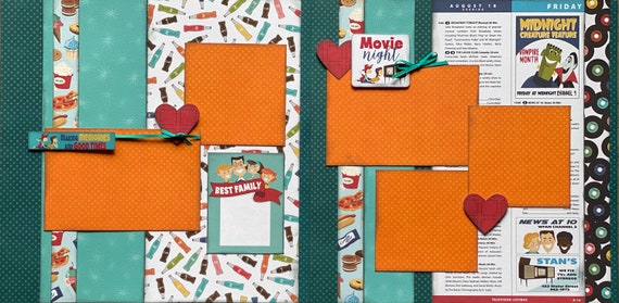 Making Memories and Good Times - Movie Night 2 Page Scrapbooking Layout Kit or Premade pages