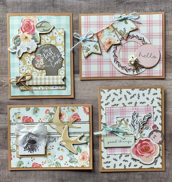 Gingham Garden Themed Card Kit- 4 pack