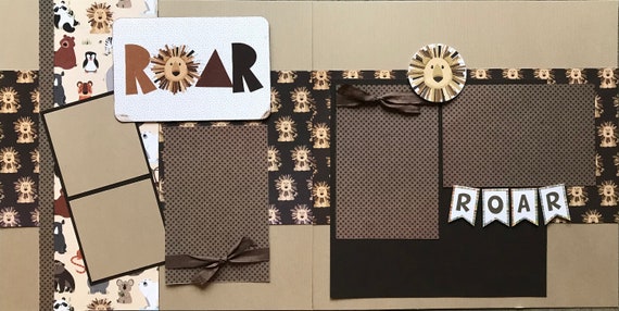 ROAR Lion / ZOO 2 Page Scrapbooking Layout Kit or Premade Pages