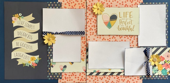 Live Simply, Dream Big, Be Grateful, Laugh Lots 2 Page Scrapbooking Layout Kit or Premade Scrapbooking Pages