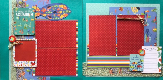 A Day at the Aquarium 2 Page Scrapbooking Layout Kit or Premade Scrapbooking Pages